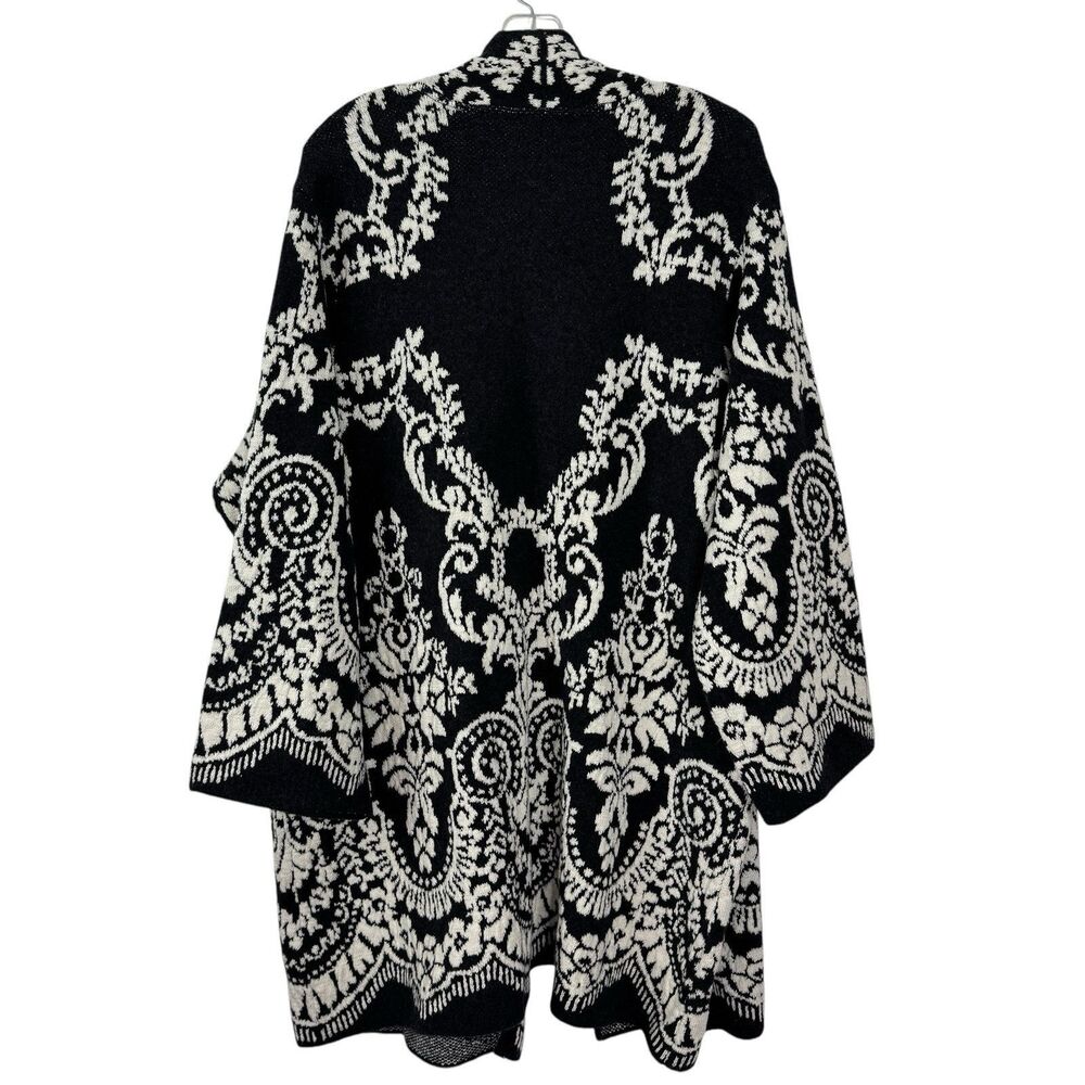 J Jill Cardigan Sweater Size XL Petite Long Jacquard Open Front Black - Picture 3 of 13